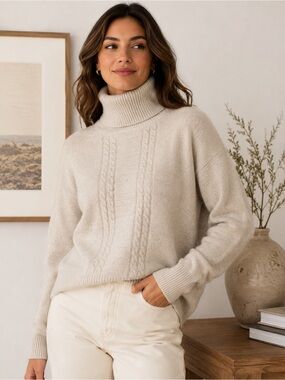 Lambswool Angora Vintage Austin Hill Cable‎ Knit Turtleneck Sweater L